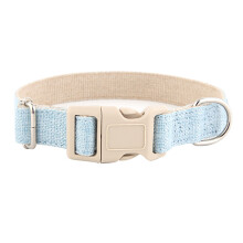 Collier pour animaux respirant - Phoesky - Réglable - Boucle en métal - Écologique - Lin doux - Bleu clair - Taille L