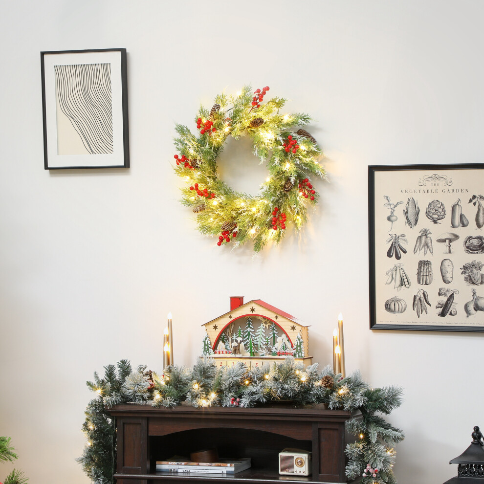 Homcom 60 Cm Prelit Christmas Wreath, Door Wreath With Realistic Branches - Image 7