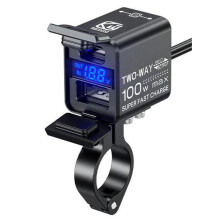 Vedenpitävä moottoripyörän USB-laturi - RNCYN - 100 W:n pikalataus - kaksisuuntainen Type-C - kaksi Type-C- ja USB-A-porttia