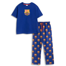 (Large) FC Barcelona Short Sleeve Long Leg Pyjama Set (Mens Black)