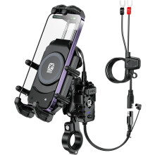 Suporte para celular para motocicleta - RNCYN - Carregamento sem fio rápido de 15 W - USB-C de 36 W - Rotação de 360 graus - Trava segura
