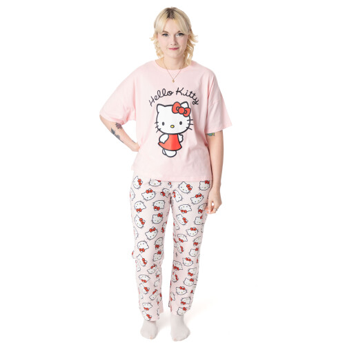 Hello Kitty (Medium) Hello Kitty Short Sleeve Long Leg Pyjama Set (Womens Pink)
