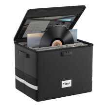 Vinyl Record Storage Box with Lock,Fireproof&Water Resistant Record Organizer Storage for 100+ Single Records
