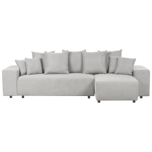 Corner Sofa Bed 3 Seater LUSPA Fabric Light Grey with Storage Left Hand