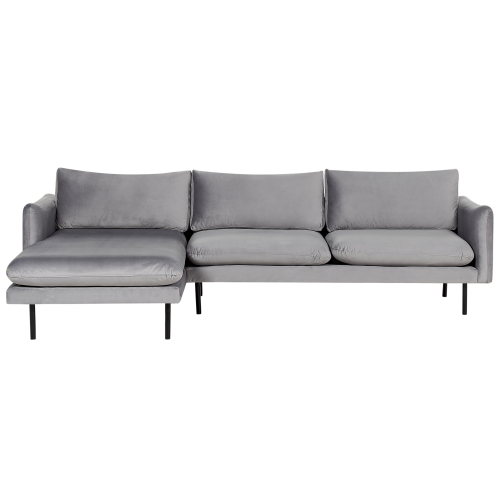 Beliani Corner Sofa 4 Seater VINTERBRO Velvet Grey Right Hand