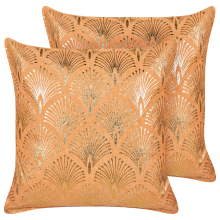 Set of 2 Decorative Cushions HOYA 45 x 45 cm Cotton Orange Geometric Pattern