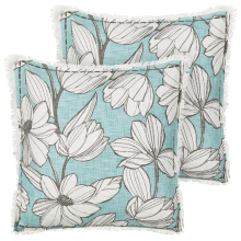 Set of 2 Decorative Cushions CYANOTIS 45 x 45 cm Cotton Light Blue Floral Pattern