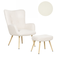 Wingback Chair VEJLE with Footstool Boucle Off-White