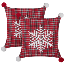 Set of 2 Decorative Cushions LONICERA 45 x 45 cm Red Christmas Motif