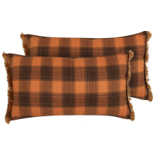 Set of 2 Decorative Cushions BARJA 40 x 70 cm Orange Checked