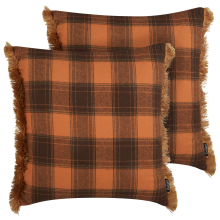 Set of 2 Decorative Cushions BARJA 45 x 45 cm Orange Checked