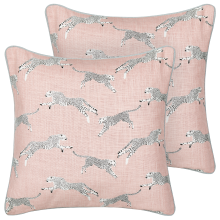Set of 2 Decorative Cushions ARALES 45 x 45 cm Cotton Pastel Pink Animal Pattern