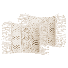 Set of 2 Decorative Cushions YORTAN 45 x 45 cm Cotton Light Beige Geometric Pattern