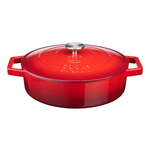 Cooks Professional Cooks Professional 28cm Shallow Cast Iron Casserole | Graduated Red