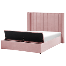 Bed with Storage Bench NOYERS Velvet Pink 140 x 200 cm (EU Double)