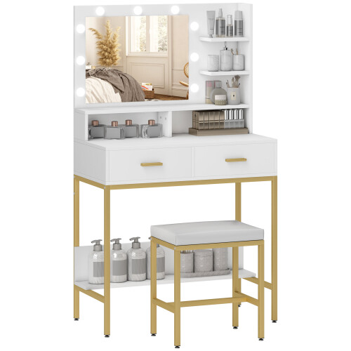 Homcom Tocador de Maquillaje Blanco 80 x 40 x 138 cm