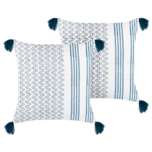 Set of 2 Decorative Cushions TILIA 45 x 45 cm Cotton Blue Geometric Pattern