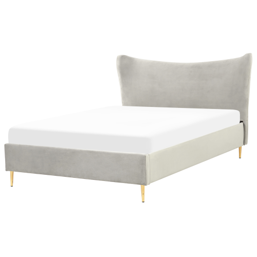 Beliani Bed Velvet CHALEIX 140 x 200 cm (EU Double) Light Grey