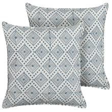 Set of 2 Decorative Cushions CORDATA 45 x 45 cm Cotton Blue Oriental Pattern