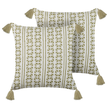 Set of 2 Decorative Cushions SYRINGA 45 x 45 cm Cotton Green Geometric Pattern