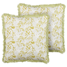 Set of 2 Decorative Cushions FILIX 45 x 45 cm Cotton Green Floral Pattern