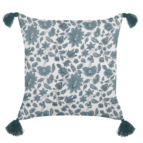 Beliani Throw Cushion RUMEX 45 x 45 cm Cotton Blue Floral Pattern