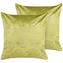 Set of 2 Decorative Cushions DELICIOSA 45 x 45 cm Velvet Light Green Plant Pattern