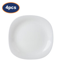 Dinner Plate 26cm Square Opal Glass White Flat Modern Serving Dish Tableware 4Pc