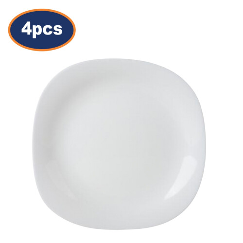 Dinner Plate 26cm Square Opal Glass White Flat Modern Serving Dish Tableware 4Pc