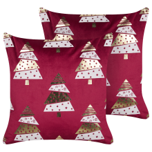 Set of 2 Decorative Cushions GOLDSPRUCE 45 x 45 cm Velvet Red Christmas Motif
