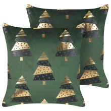 Set of 2 Decorative Cushions GOLDSPRUCE 45 x 45 cm Velvet Green Christmas Motif