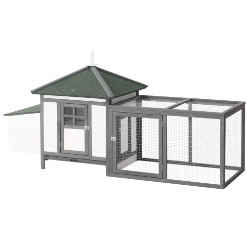 PawHut Gallinero de Madera Gris 196 x 76 x 97 cm