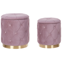 Set of 2 Storage Pouffes PUEBLO Velvet Pink