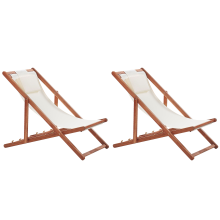 Set of 2 Folding Deck Chairs AVELLINO with Replacement Fabrics Acacia Wood Dark Brown
