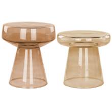 Set of 2 Side Tables LAGUNA/CALDERA Glass Golden Brown