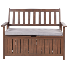 Garden Bench with Cushion SOVANA 120 cm with Storage Acacia Wood Light Grey