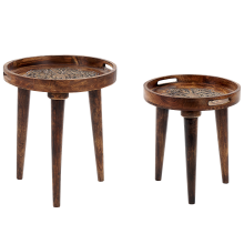Set of 2 Side Tables ASTAI Mango Wood Dark Brown
