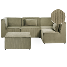 Modular Corner Sofa 4 Seater LEMVIG with Ottoman Corduroy Green Left Hand