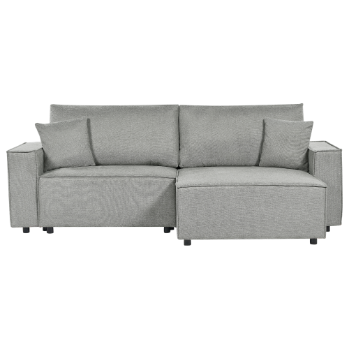 Beliani Corner Sofa Bed 3 Seater KARILA with Storage Fabric Grey Left Hand