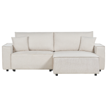 Sofa Bed 3 Seater KARILA with Storage Fabric Light Beige Left Hand