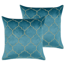 Set of 2 Decorative Cushions ALYSSUM 45 x 45 cm Velvet Blue Trellis Pattern