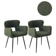 Set of 2 Dining Chairs SANILAC Boucle Dark Green