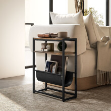 HOMCOM Narrow Side Table, End Table with 3-Tier Storage for Living Room