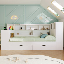 (Single) Roomfitters Daybed Wooden Sofa Bed Frame with Integrated Desk & Bookshelf