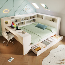 (Double) Roomfitters Daybed Wooden Sofa Bed Frame with Integrated Desk & Bookshelf