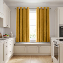 (66 x 54 (168cm x 137cm), Yellow Ochre) Moonlight Crushed Velvet Curtains for Bedroom & Living Room Eyelet Ringtop Ready Made Drapes