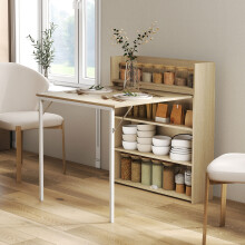 HOMCOM Folding Dining Table, Kitchen Table with Shelves Oak Wood Effect