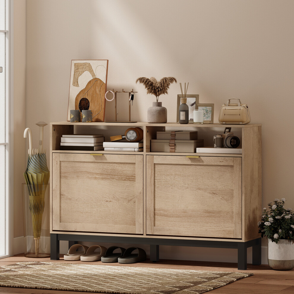 B&Q - Narrow Shoe Cabinet With 2 Flip DrawersModern Shoe Storage Cabinet - Image 4
