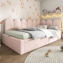 (Pink) Roomfitters 90x190cm Single Daybed Upholstered Sofa Bed with Hydraulic Storage