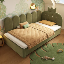 (Green) Roomfitters 90x190cm Velvet Upholstered Daybed Frame with Crown Trundle Bed